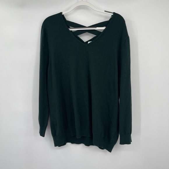 Love Ella Women's Dark green V-Neck Sweater - Picture 1 of 8